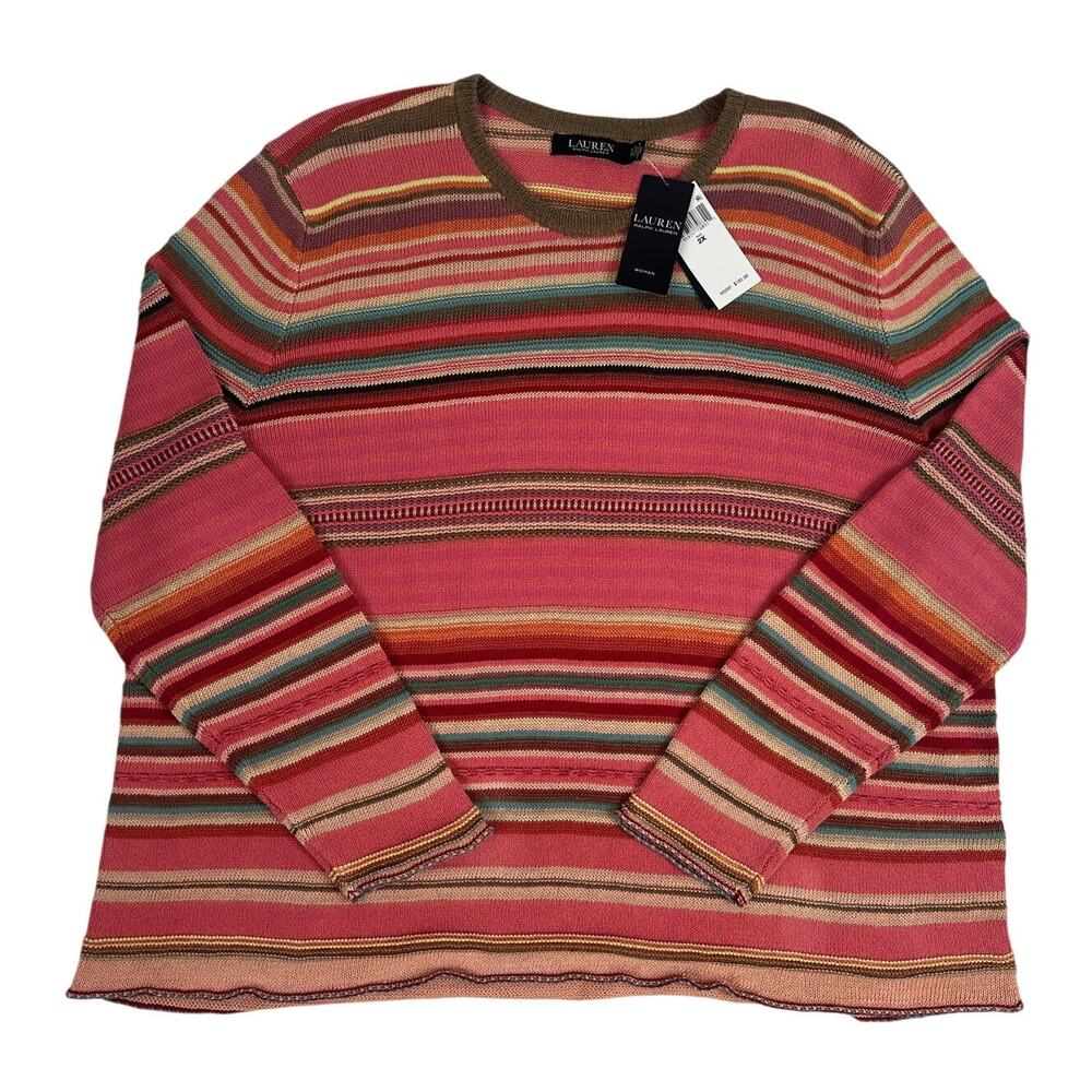 Ralph Lauren Multi-Color Striped Knit Crewneck Sweater Women's Sz 2X NWT